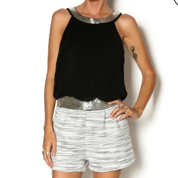 Lovposh Silver Bead Embellished Halter Romper Chiffon & Striped Shorts Sz Large - Picture 13 of 13